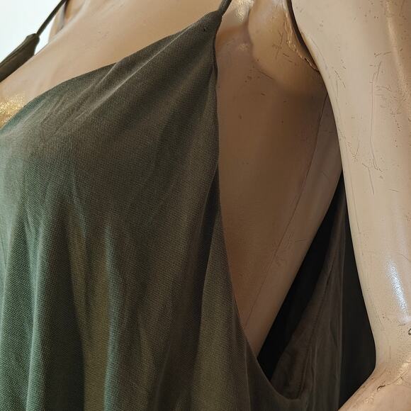 Joie Olive Green Asymmetrical Midi Slip Dress Modal Blend Spaghetti Strap - Picture 3 of 5